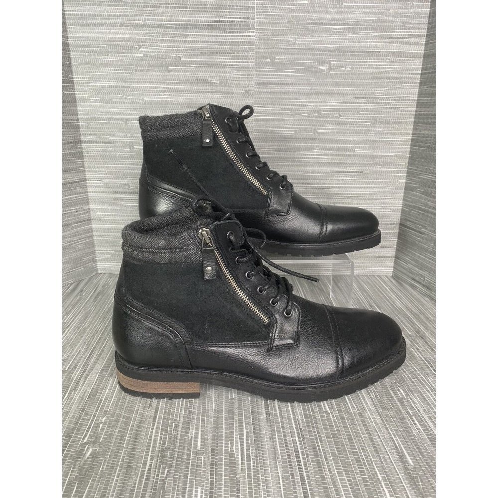 Bar III Mens Connor Leather Black Lace-Up Boots Side‎ Zip Size 9.5M
